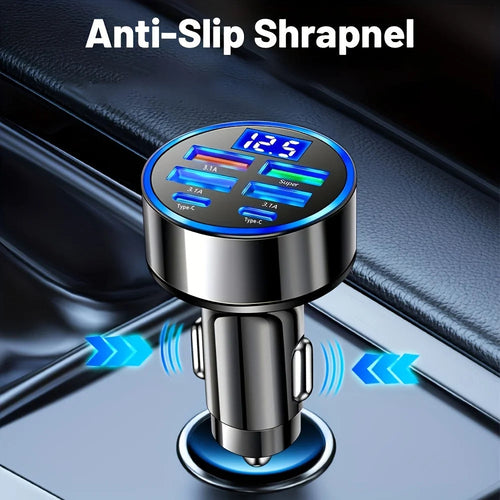 CarCharge™ 6 en 1 — Cargador de Coche 3.1A con Pantalla Digital y Doble USB-C