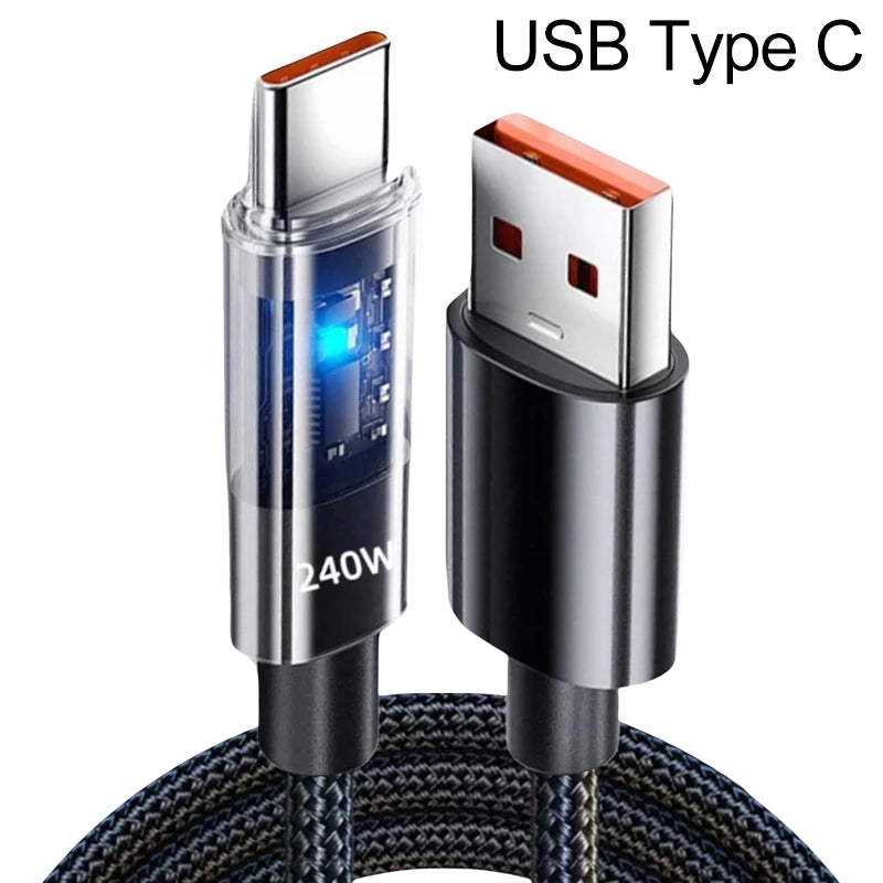 Cable USB-C 240W Carga Ultrarrápida con Chip LED
