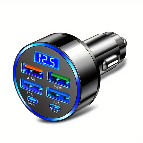 CarCharge™ 6 en 1 — Cargador de Coche 3.1A con Pantalla Digital y Doble USB-C
