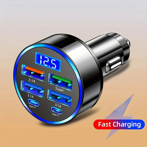 CarCharge™ 6 en 1 — Cargador de Coche 3.1A con Pantalla Digital y Doble USB-C