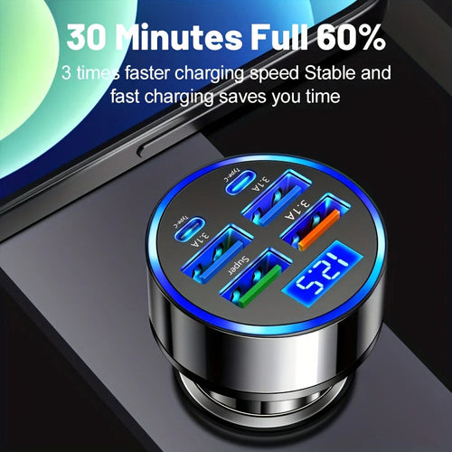 CarCharge™ 6 en 1 — Cargador de Coche 3.1A con Pantalla Digital y Doble USB-C