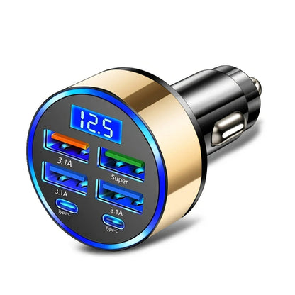 CarCharge™ 6 en 1 — Cargador de Coche 3.1A con Pantalla Digital y Doble USB-C