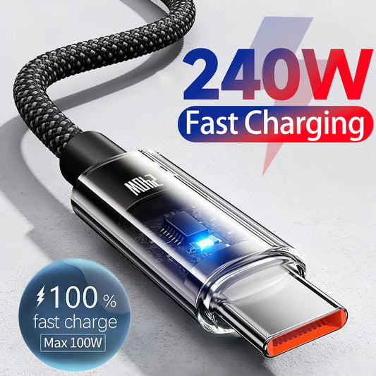Cable USB-C 240W Carga Ultrarrápida con Chip LED