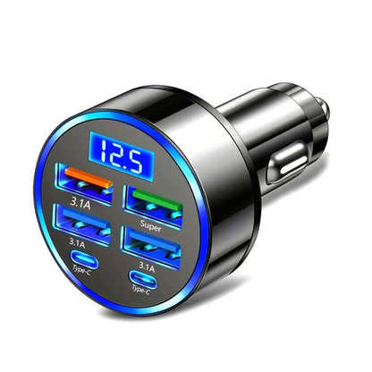 CarCharge™ 6 en 1 — Cargador de Coche 3.1A con Pantalla Digital y Doble USB-C