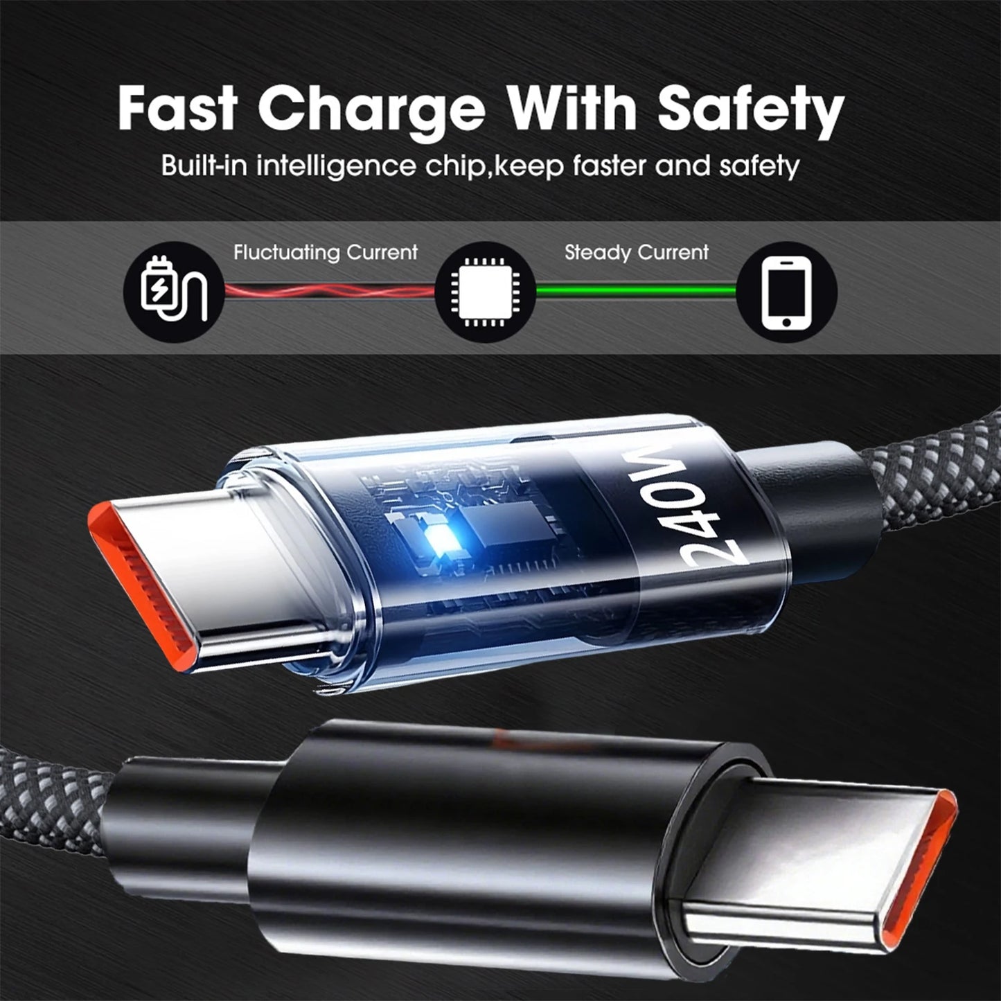 Cable USB-C 240W Carga Ultrarrápida con Chip LED